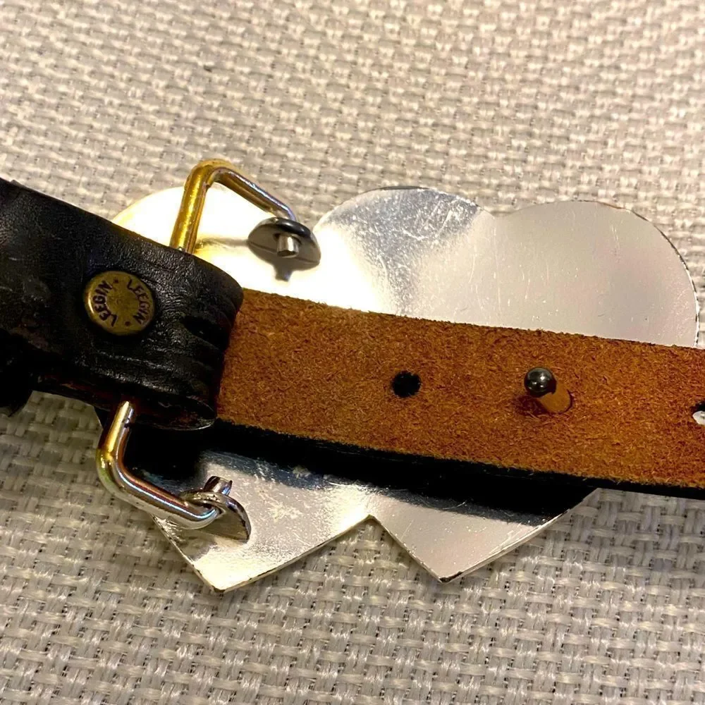 Vintage Leegin silver creek collection tooled leather belt silver plated buckle